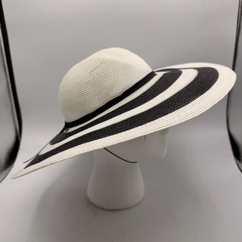 Wide Brim Black & White Striped Sun Hat – Statement Summer Hat - Picture 3 of 8